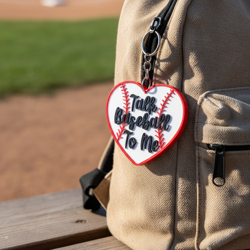 Talk Baseball To Me Heart Keychain – Dugout Setting